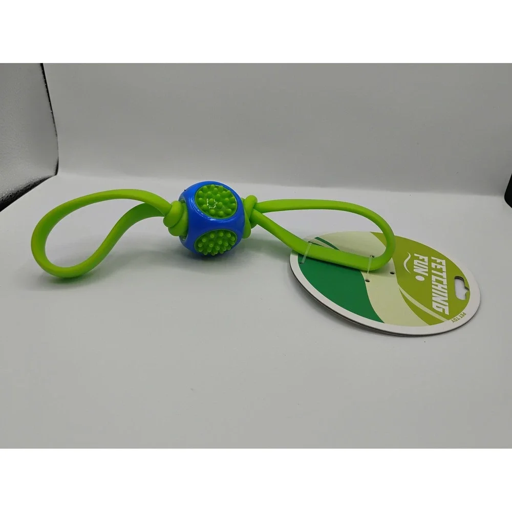 Fetching Fun Dog Rope Toy Pet OS Green Blue New Textured Rubber Tug Fetch
